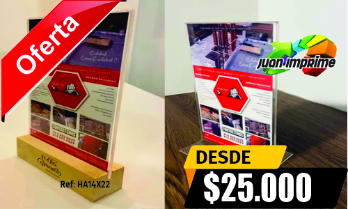 Juanimprime; diseño & fabricacion de avisos tipo hablador de mesa en acrilico